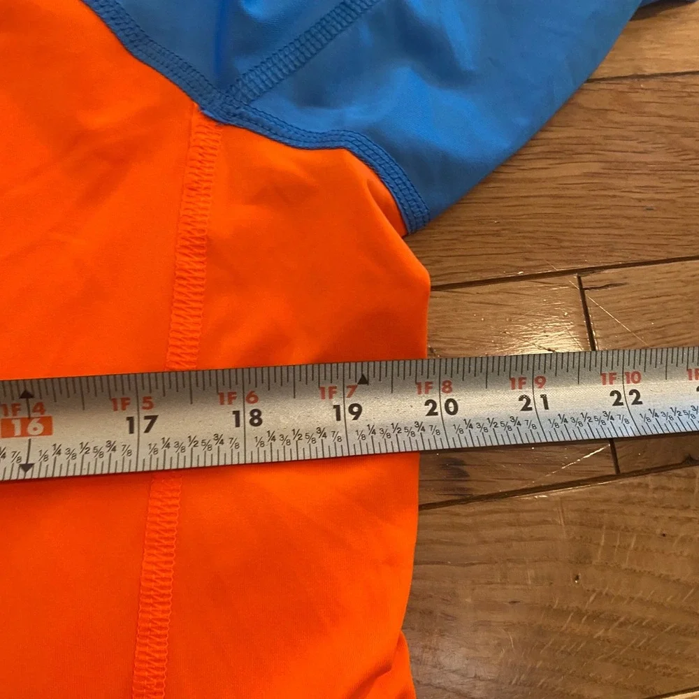 Lands End Mens XXL Orange Blue‎ Short Sleeve Rash Guard Swim Shirt Mock Neck